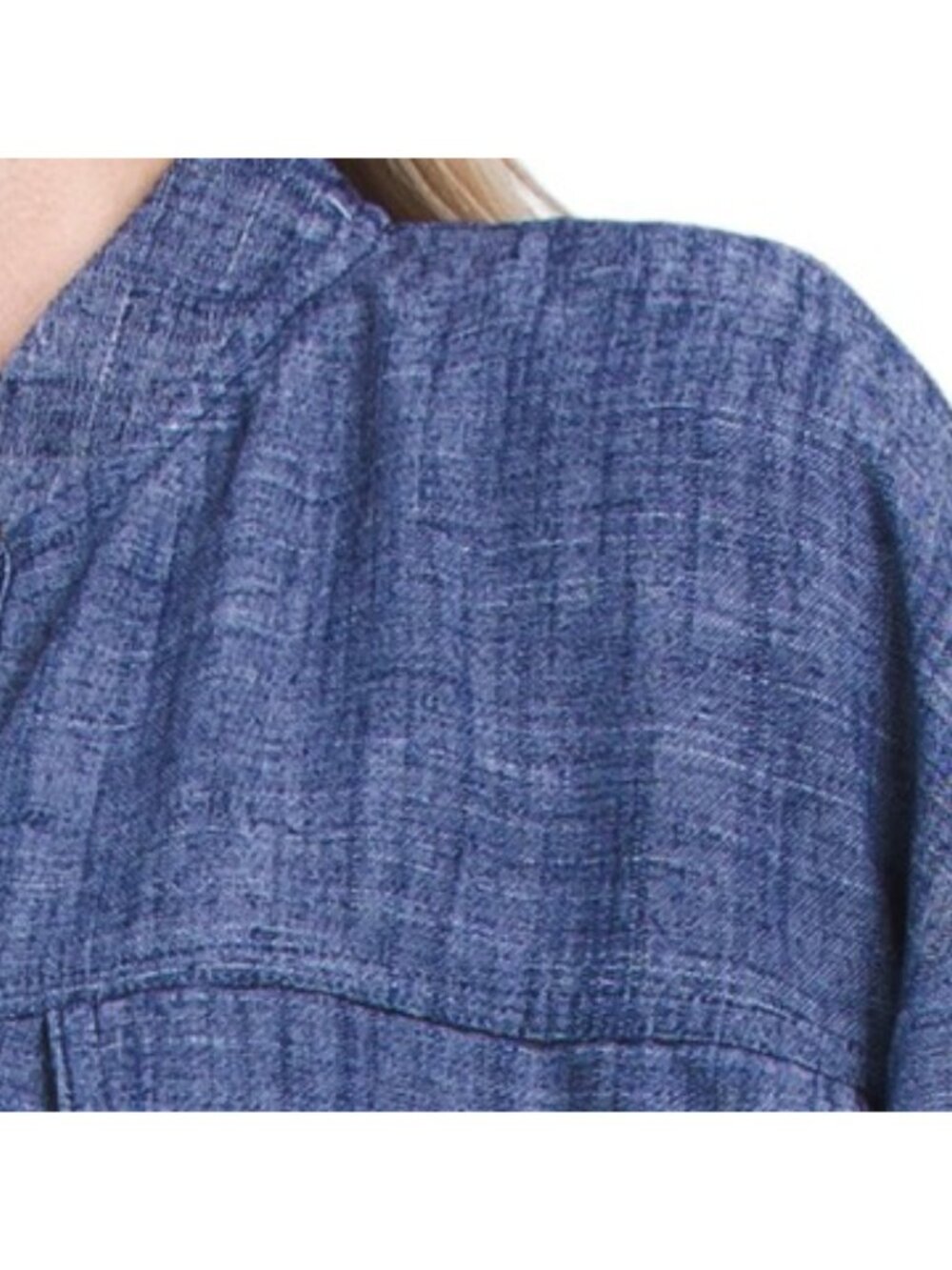 ELLEN TRACY Linen Blend Three-quarter Sleeve Chambray Bomber - Picture 3 of 4
